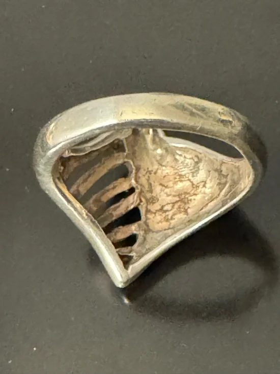 Sterling Silver Sculptural Cutout Ring Size 7 - Modernist Dome Openwork 925 - Picture 5 of 7